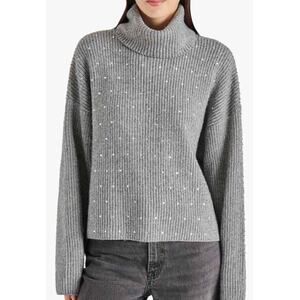 Steve Madden Astro Embellished Sweater S NWT Heather Grey Turtleneck Knit